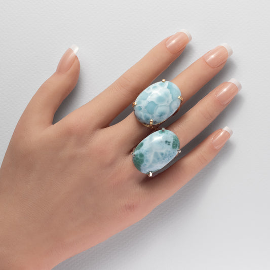 Larimar oval cabochon ring