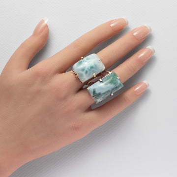 Larimar rectangle cabochon ring