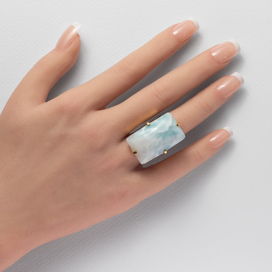 Larimar rectangle cuff ring