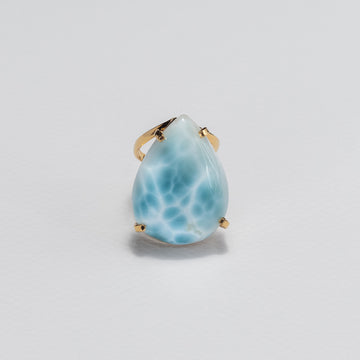 Larimar pear-shaped cabochon ring