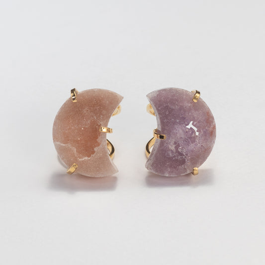 Druzy pink amethyst moon ring