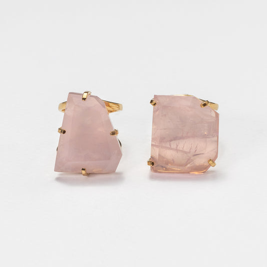 Freeform faceted rose quartz crystal ring