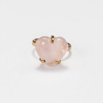 Rose quartz small heart cabochon ring