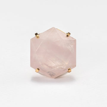 Rose quartz large faceted hexagon ring