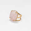 Rose quartz large faceted hexagon ring