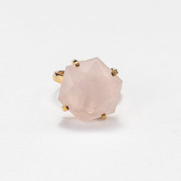 Rose quartz small faceted hexagon ring