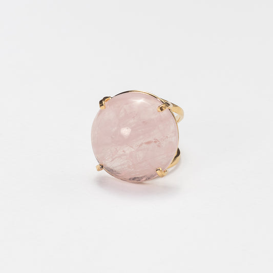 Rose quartz round cabochon ring