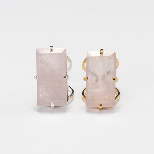 Rose quartz baguette ring