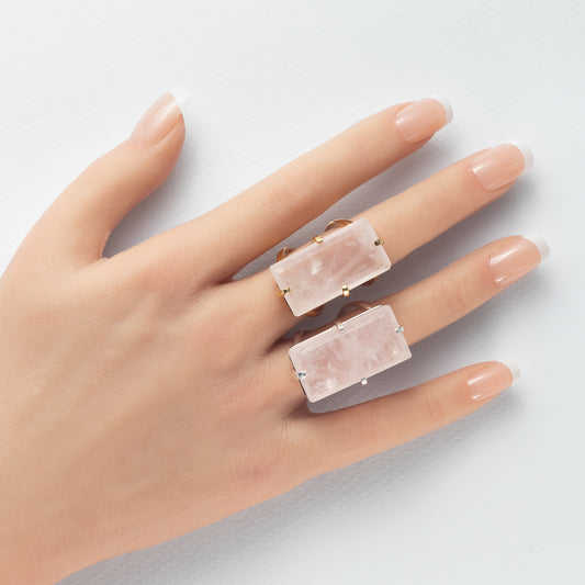 Rose quartz baguette ring