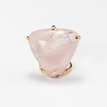 Rose quartz puffy triangle cabochon ring
