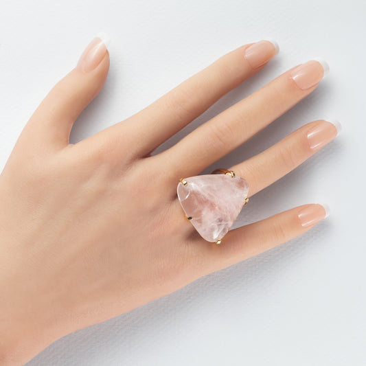 Rose quartz puffy triangle cabochon statement ring