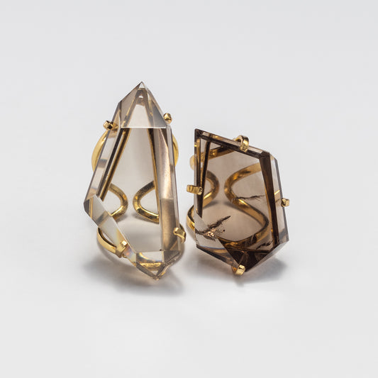 Chunky freeform faceted smoky quartz statement ring