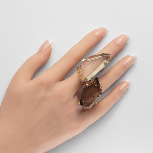 Chunky freeform faceted smoky quartz statement ring
