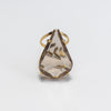 Faceted pear-shaped smoky crystal ring
