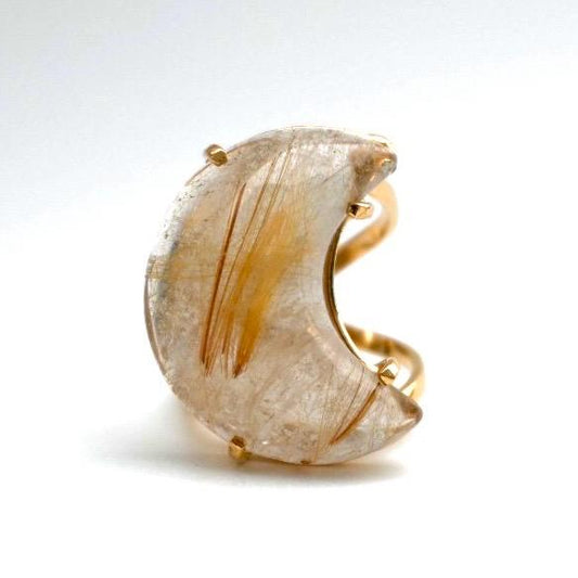 rutilated quartz crescent moon ring