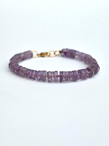 lavender amethyst heishi beads knotted bracelet