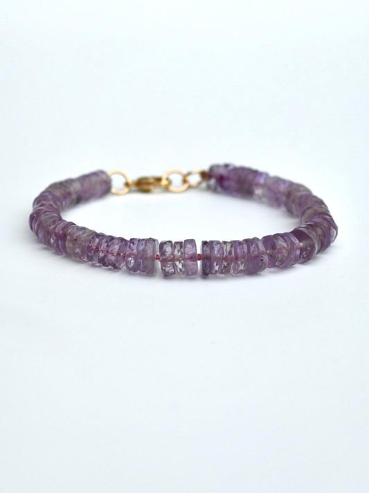 lavender amethyst heishi beads knotted bracelet