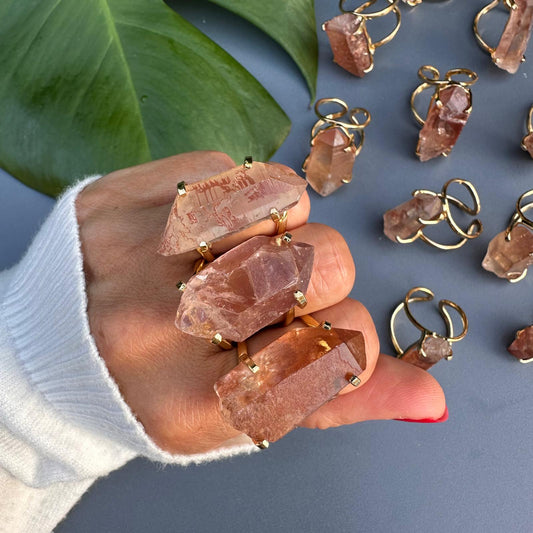 Lithium lemurian crystal point ring