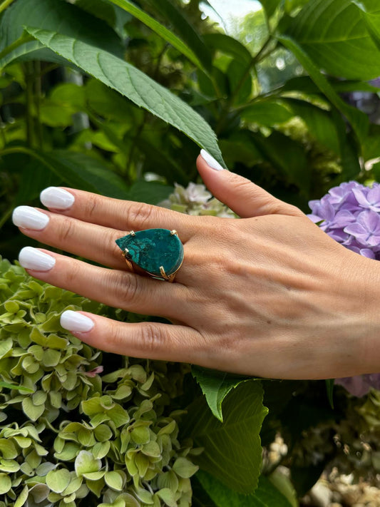 chrysocolla teardrop cabochon ring