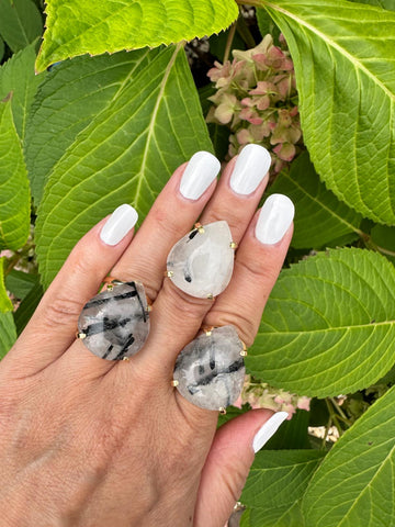 tourmalinated quartz teardrop ring