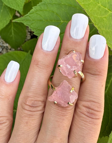 rose quartz rough slice dual ring