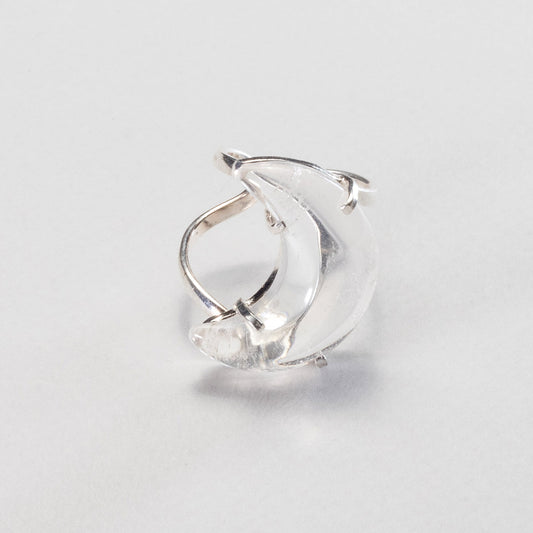 Crescent moon crystal cabochon ring