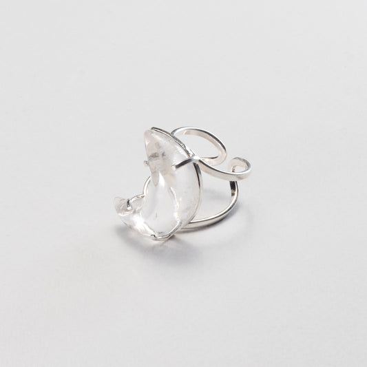 Crescent moon crystal cabochon ring