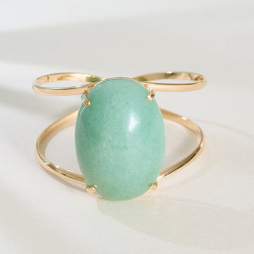 Green quartz oval cabochon cuff bracelet