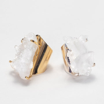 Druzy crystal quartz cluster cuff ring