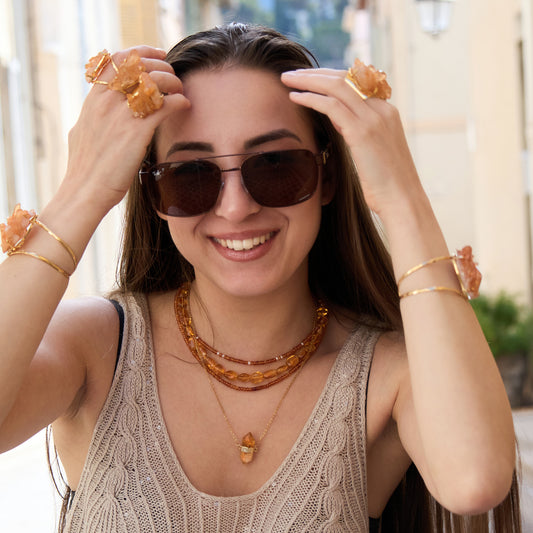 Double-terminated citrine connector necklace