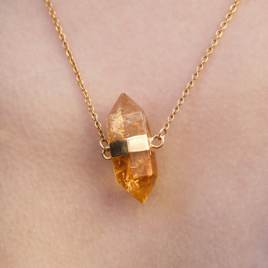 Double-terminated citrine connector necklace
