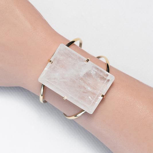 Large faceted rectangle crystal quartz cuff bracelet