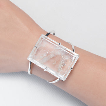 Large faceted rectangle crystal quartz cuff bracelet