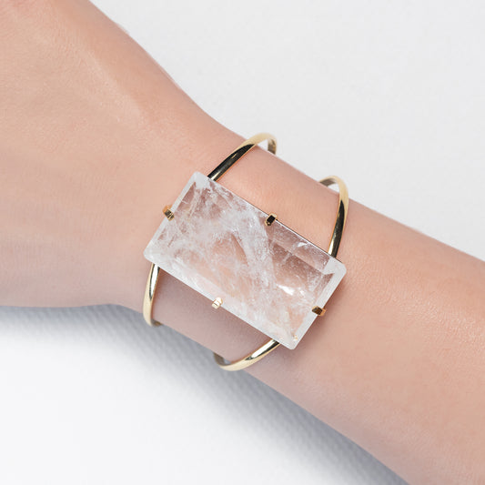 Medium faceted rectangle crystal quartz cuff bracelet