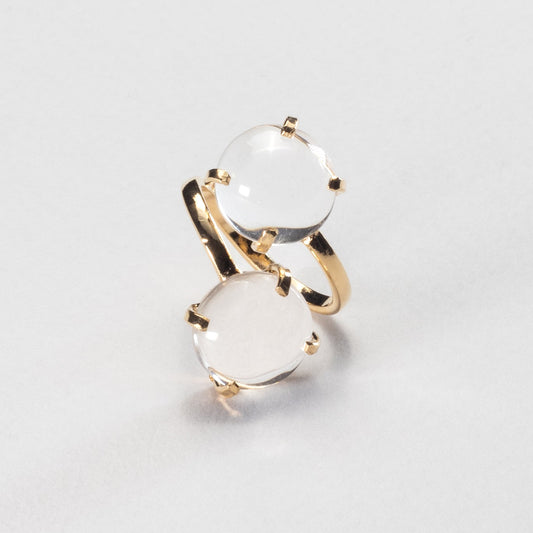 Crystal quartz dual round cabochon ring