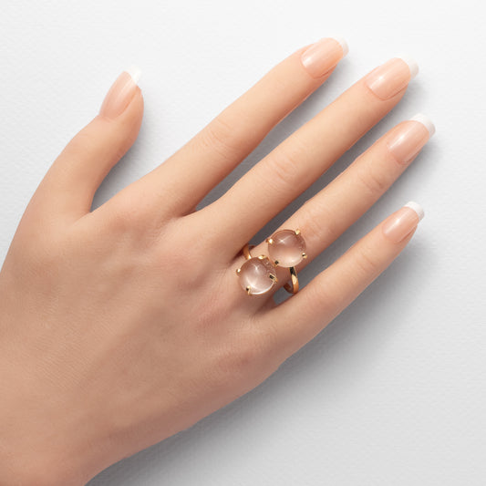 Crystal quartz dual round cabochon ring