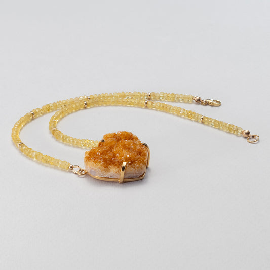 Aurora Sunheart — yellow aquamarine & druzy citrine necklace