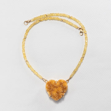 Aurora Sunheart — yellow aquamarine & druzy citrine necklace