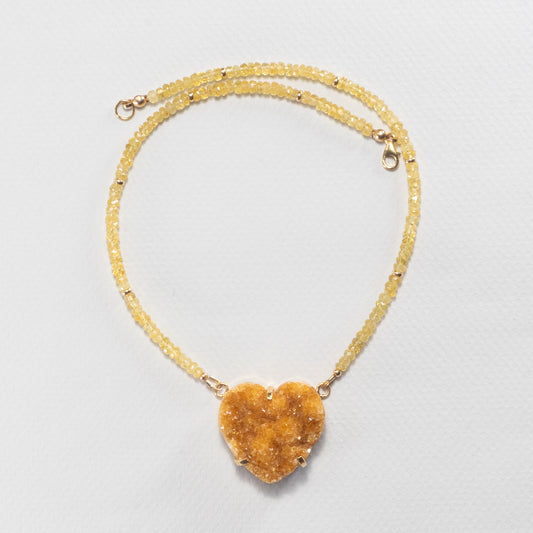 Aurora Sunheart — yellow aquamarine & druzy citrine necklace