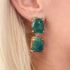 Chunky freeform faceted green quartz double drop dangle earrings