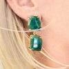 Chunky freeform faceted green quartz double drop dangle earrings