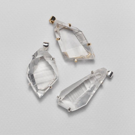 Freeform faceted lemurian crystal pendant