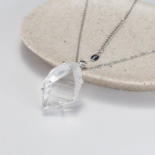 Freeform faceted lemurian crystal pendant