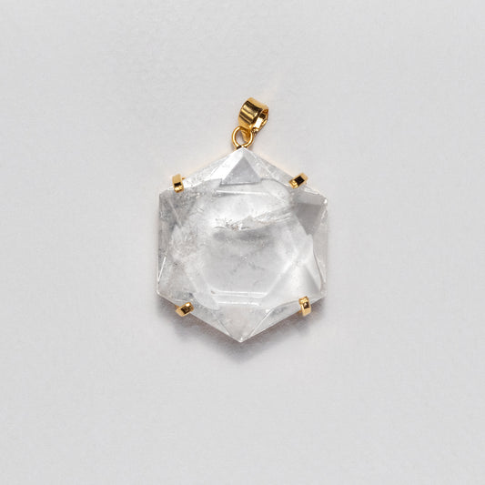 Large hexagon crystal quartz pendant