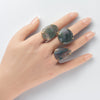 Moss agate mixed shape cabochon rings