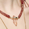 Hathor Crystalina — red labradorite & pink lemurian crystal necklace
