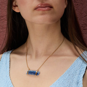 Raw blue kyanite connector necklace