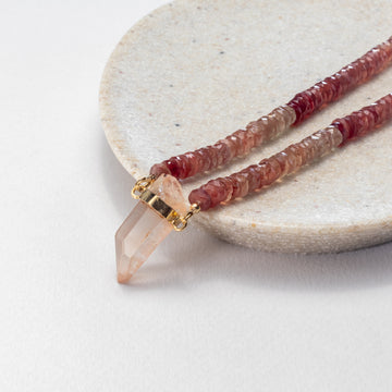 Hathor Crystalina — red labradorite & pink lemurian crystal necklace
