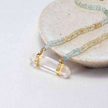 Hathor Crystalina — shaded aquamarine & lemurian crystal necklace