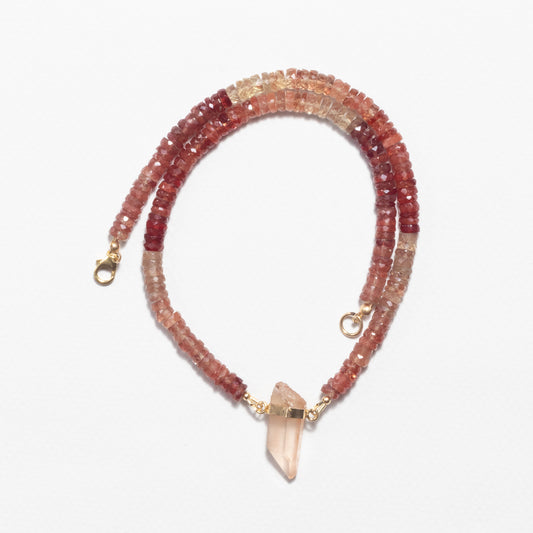 Hathor Crystalina — red labradorite & pink lemurian crystal necklace